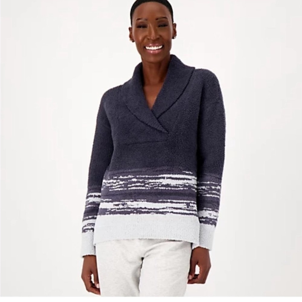 Barefoot Dreams Crossover Neck Sweater - GORGEOUS - Navy and Light Gray